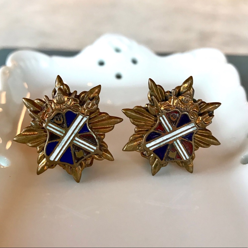 Vintage British/European Heraldry Military Inspired Clip Earrings